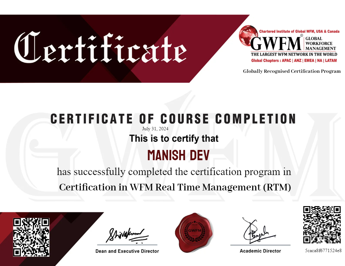 Certification in WFM Real Time Management (RTM)