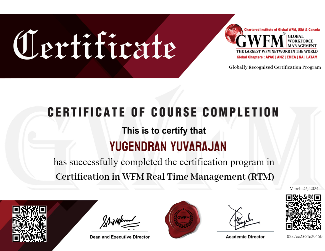 Certification in WFM Real Time Management (RTM)
