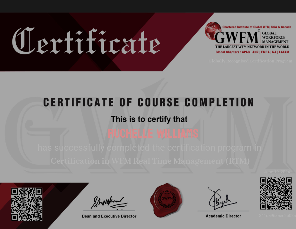 Certification in WFM Real Time Management (RTM)