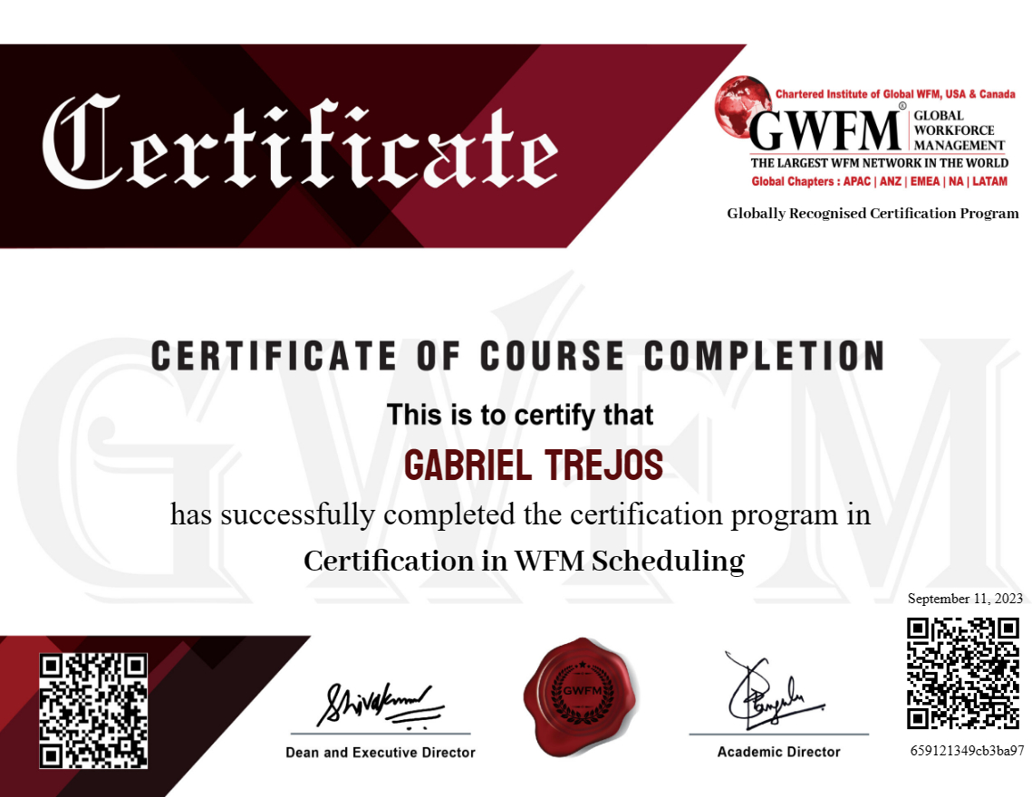 Certification in WFM Scheduling