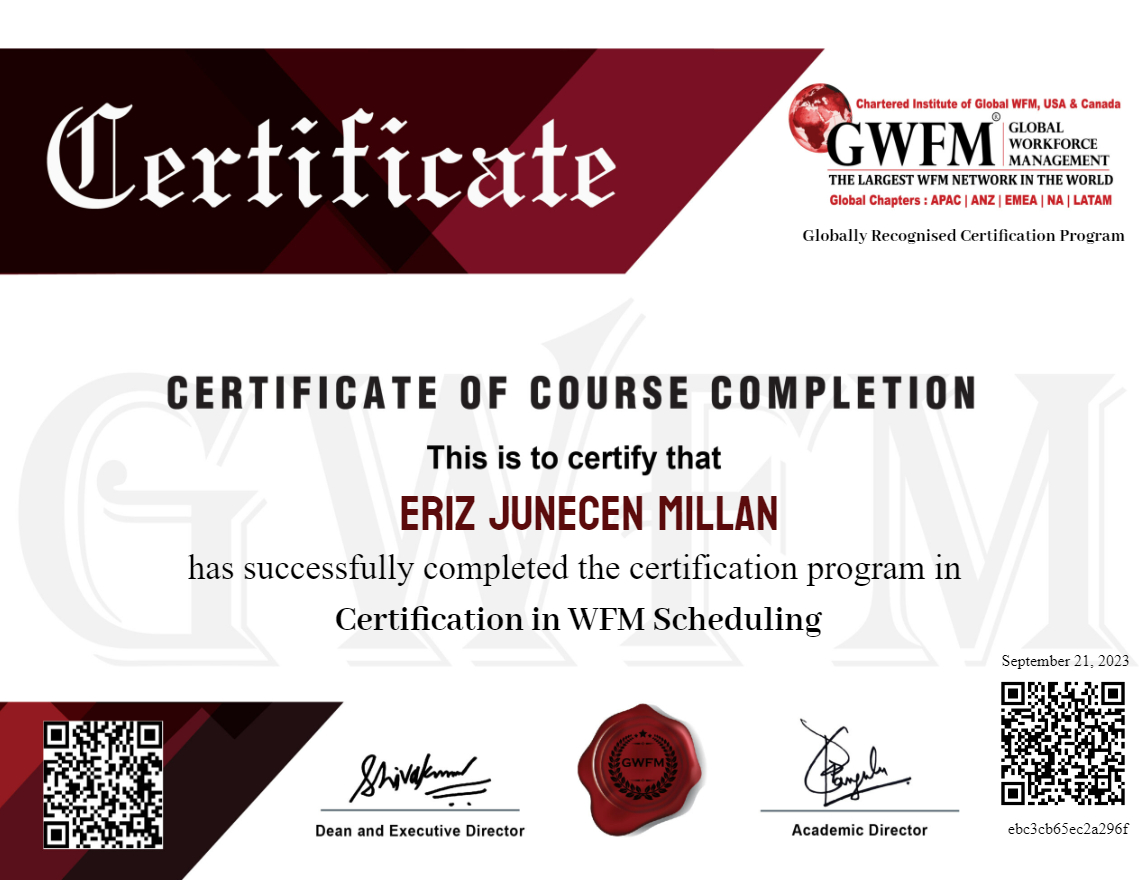 Certification in WFM Scheduling
