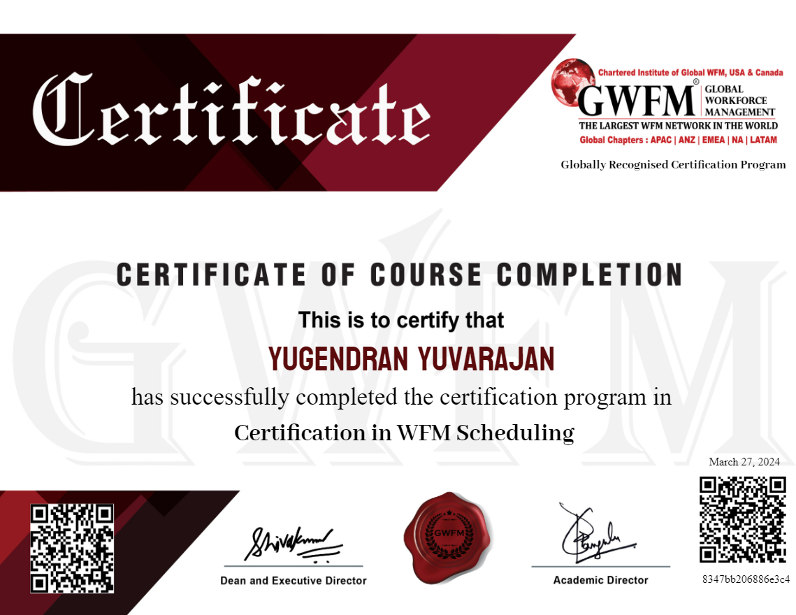 Certification in WFM Scheduling